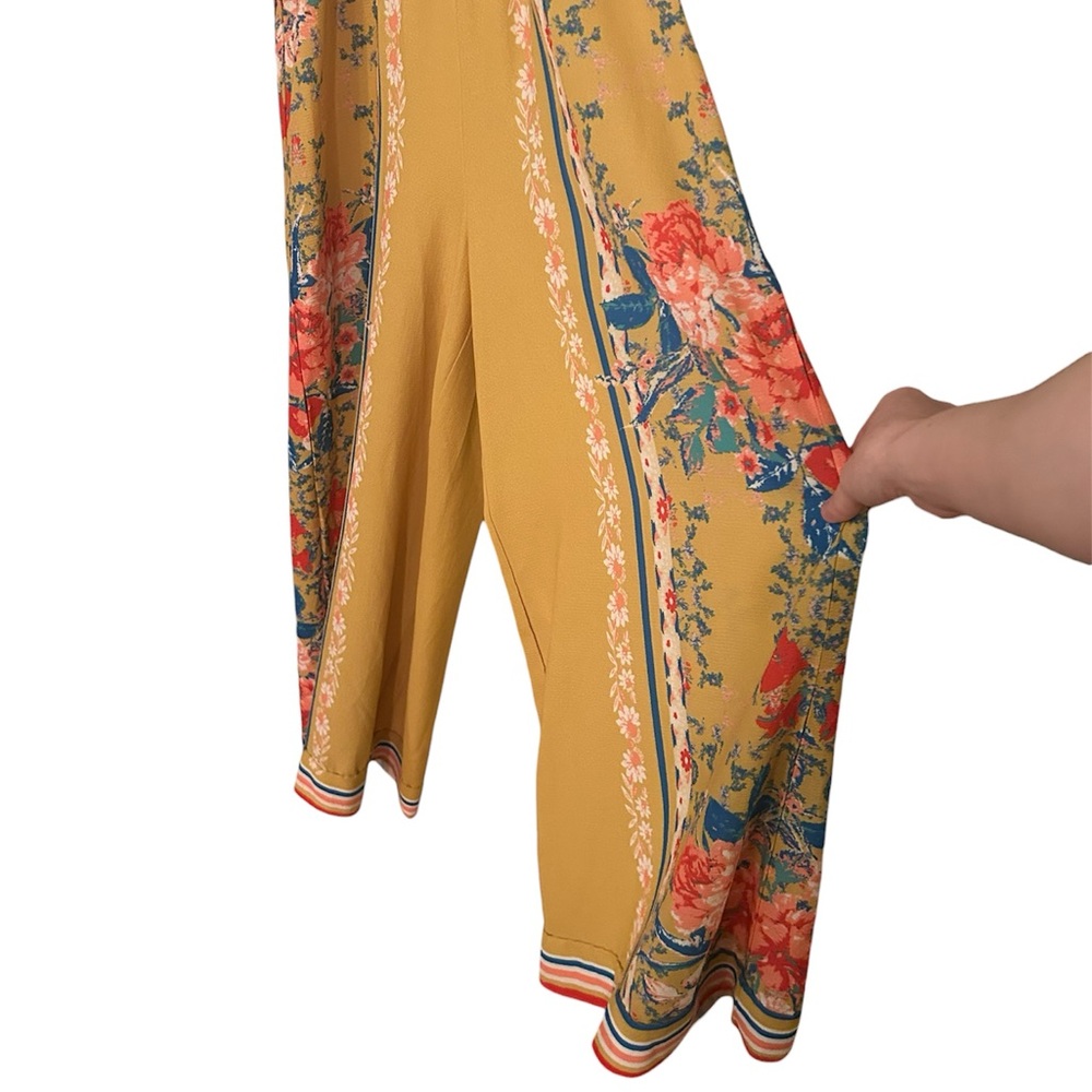 Flying Tomato Women’s Size Small Floral Print Mustard Yellow Pantsuit Romper - Picture 4 of 12